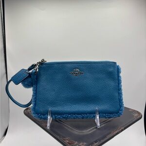 Coach Blue Shearling Trim Wristlet